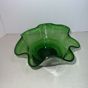 Vintage Anchor Hocking Green Wavy Rim Large Serving Bowl 1960s